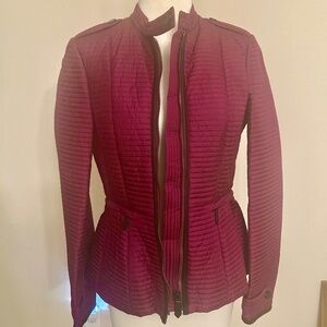 Burberry London Brand New NWT Woman's Fuchsia Silk w/Leather trim Jkt Sz S/P & M